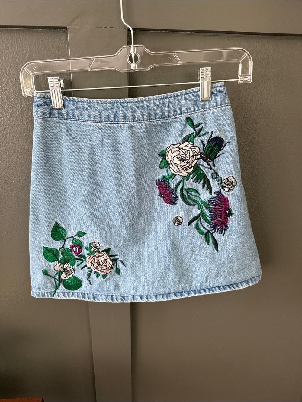 H&M x Coachella Denim Mini Skirt with Floral Embroidery